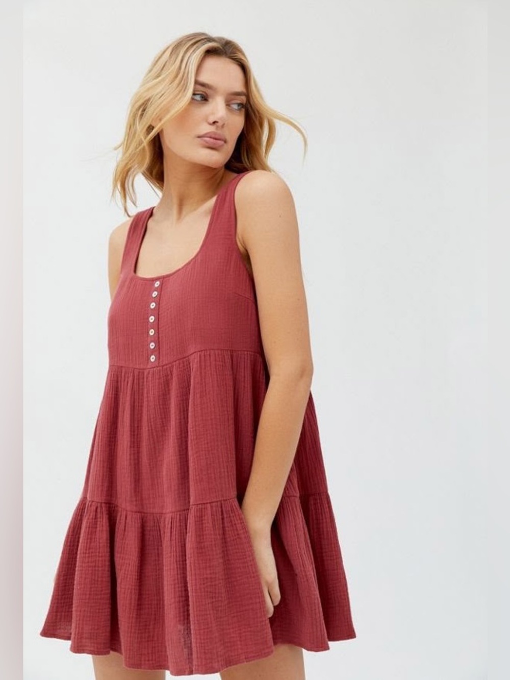 Urban Outfitters Rust Tiered Mini Gauze Dress